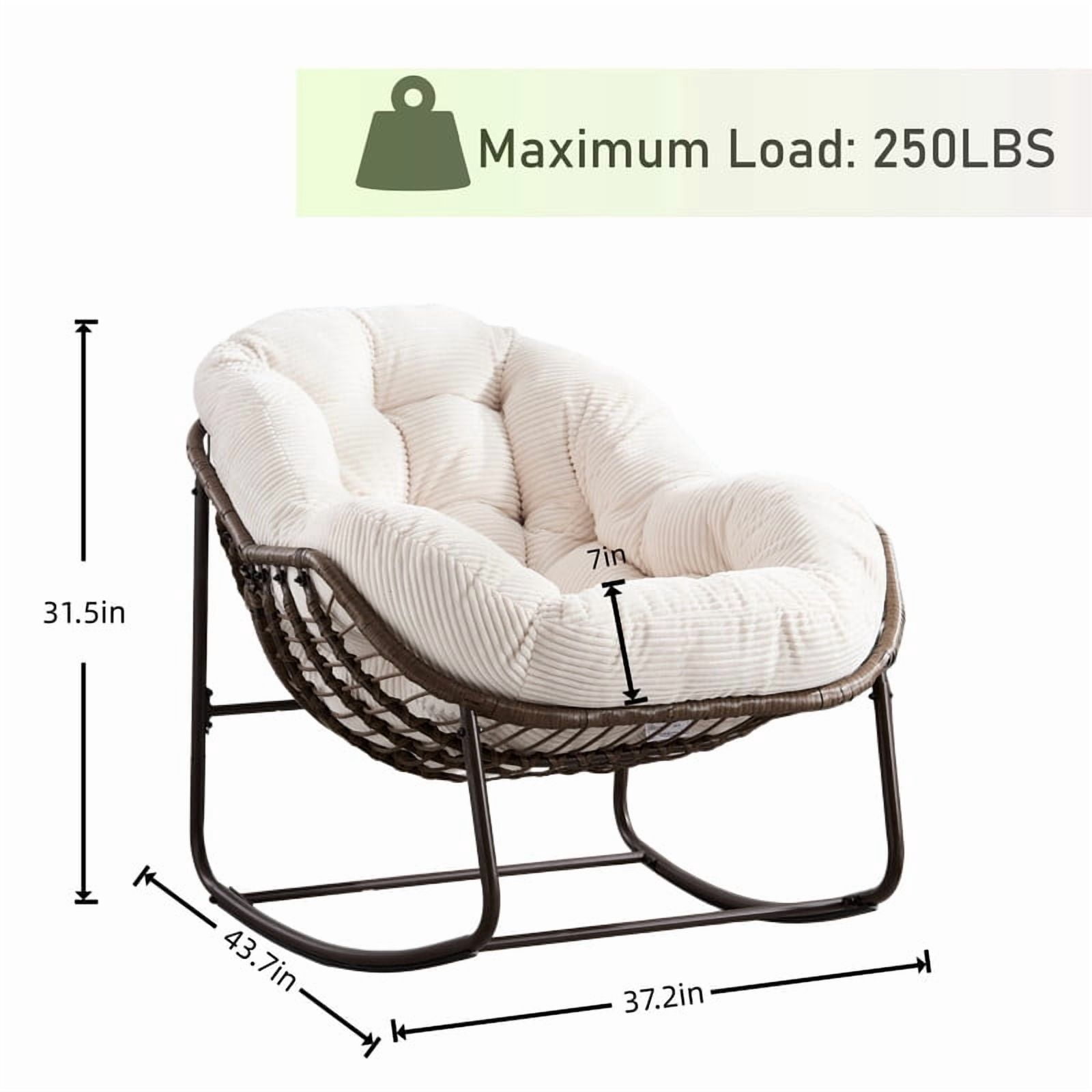 Howcool Patio Round Oversized Rocking Chair with Padded Cushion, Papasan Rattan Recliner Armless Chair