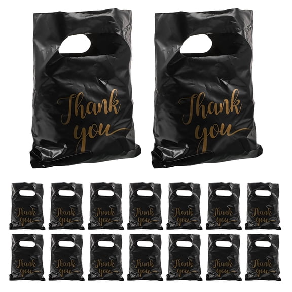 CCOCC 100 Pcs Thank You Merchandise Bag Bulk Bags Black Gift for Small Business Shopping
