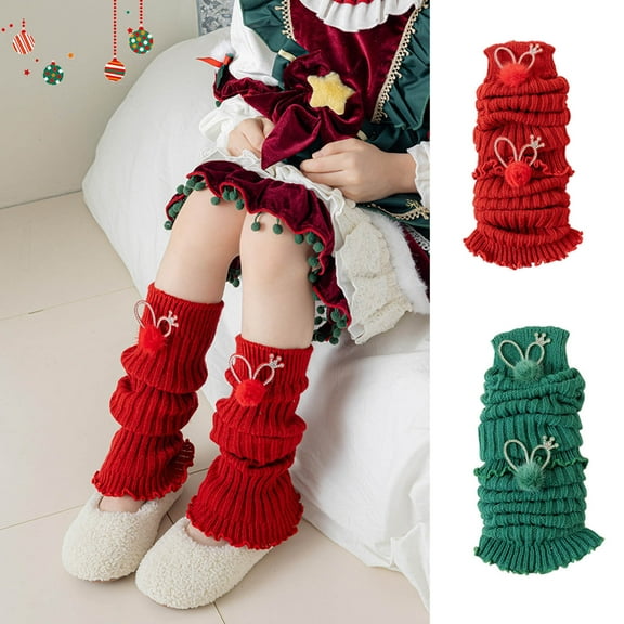 NAISIBABY Girls Christmas Leg Warmers, Thicken Stretchy Loose Comfort Fit Cotton Knitted Knee High Socks Red Free Size