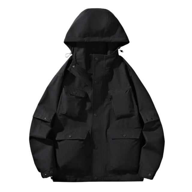KIHOUT Men's Tactical Jacket Multi Pockets Performance Fleece Lined Water Resistant Soft Shell Unisex Hood Coats