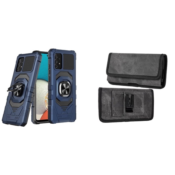 Case with Belt Holster Bundle for Samsung Galaxy A53 5G: Heavy Duty Shield Cover (Blue) and Rugged Denim Nylon Phone Pouch (Grey)