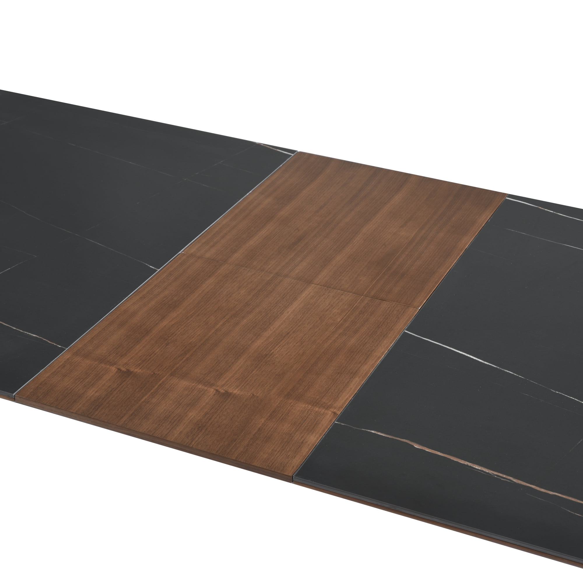 Honey Contemporary Extendable Rectangular Dining Table with Black Sintered Stone and Wood Table Top - Seats up to 6