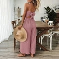 thumbnail image 4 of ZEHJUHAN Women's Solid Color V-Neck Wide Leg Jumpsuit with Adjustable Straps Back Tie Backless Design Summer Vacation Wear Pink，XL, 4 of 5