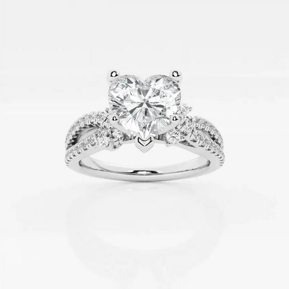 Zoya Jewel Heart Cut 1.8 Ct Simulated Diamond Engagement Ring – Rising Split Shank Design – 14K White Gold Plated Bridal Ring – Gift Jewelry