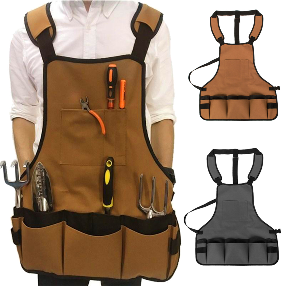 Tuelaly Garden BBQ Tool Apron with Pockets Work Apron for Woodworking