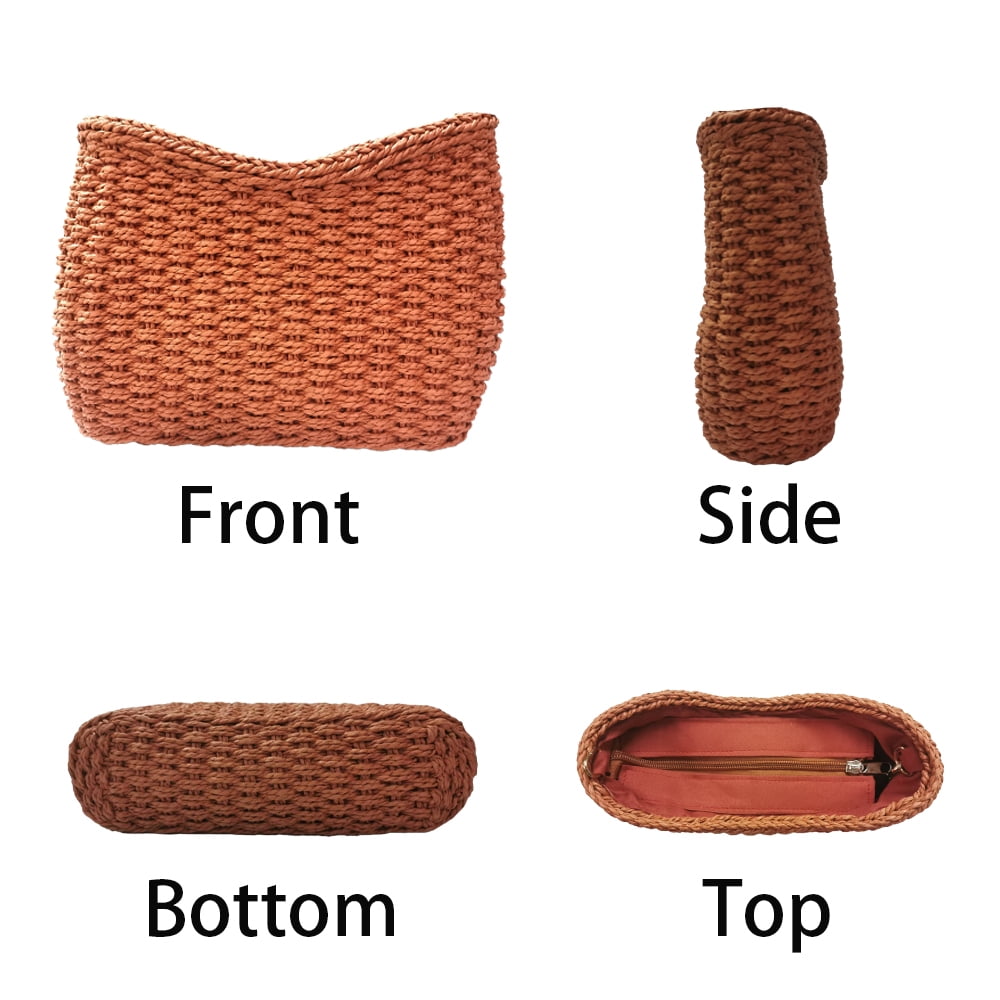 Small Handmade Straw Pocketbook Crossbody Bag for Women, Summer Chic Woven Handbag Shoulder Purse with Chain