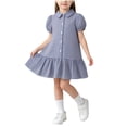 thumbnail image 2 of Spazoro Girls Cute Dresses, Button Front Collared Short Sleeve Plaid Casual A-Line Dress for School Blue Size 5-6 T, 2 of 9