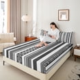 thumbnail image 3 of jejeloiu Minimal Striped Queen Sheets For Men Women,Modern Aztec Print Queen Sheet Sets,Black White Gray,4 Pieces,1 Flat Sheet, 1 Fitted Sheet and 2 Pillowcases, 3 of 6