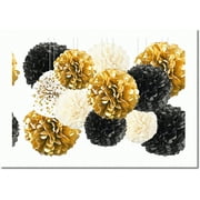 Golden Gala Hanging Tissue Poms - 12pcs Black & Gold Pompom Flowers for Ceiling Party Decor