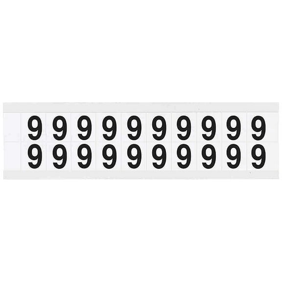 Brady Number Label, 9, 3/4in.Hx21/32in.W, Vinyl 9712-9