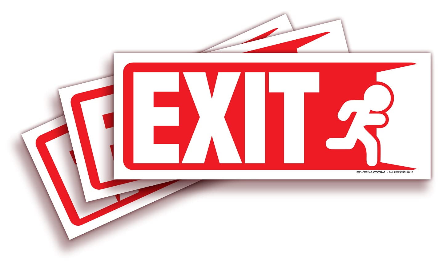 iSYFIX Exit Signs Stickers 3 Pack 10x4 Inch Premium SelfAdhesive