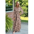 thumbnail image 3 of Women's Brown Floral Print Smocked Maxi Dress – Bohemian Style for Spring & Summer, XL, 3 of 5