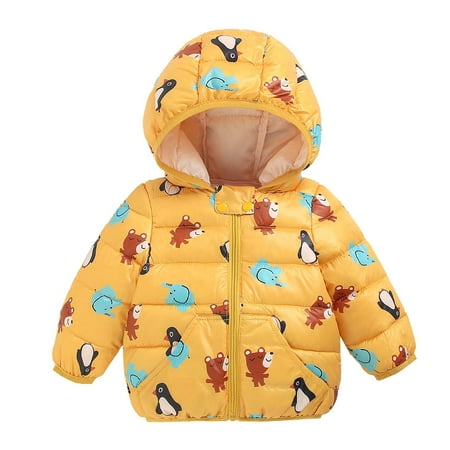 

Toddler Winter Coats with Hooded Cartoon Print Hoodie Cotton Padded Jacket for 6M-5Y Baby Boys Girls Outerwear