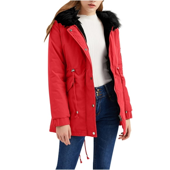 Drses Winter Coats for Women Trendy Thicken Fleece Lined Parkas Anoraks Warm Cotton Jacket Coats with Faux Fur Hood