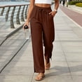 thumbnail image 4 of Women Pants Casual New Wide Leg Beach Pants for Women Summer Cooling Pleated Pants with Pockets High Waist Drawstring Slit Hem Casual Trousers, 4 of 7