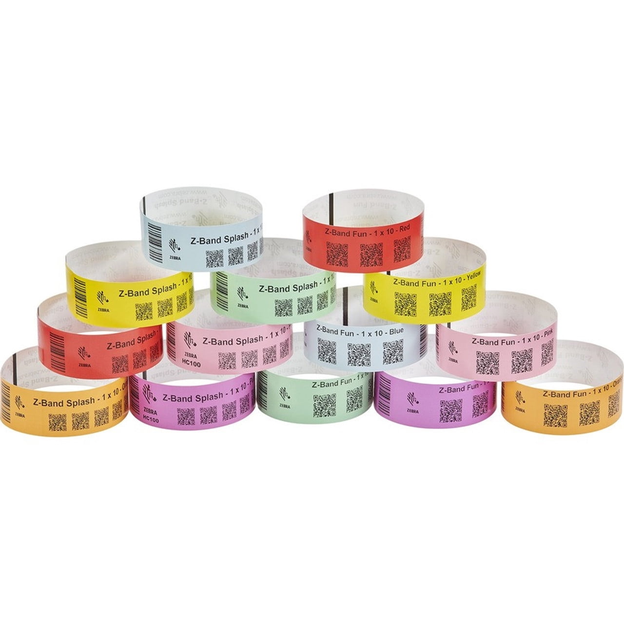 Zebra Z-Band Fun Wristband, Red, 1" x 10", 350 Wristbands Per Roll, 4 Rolls