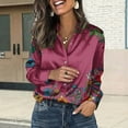 thumbnail image 2 of Womens Tops Elegant Floral Print Satin Long Sleeve Shirt Spring Summer Shirts for Women Pink L, 2 of 9