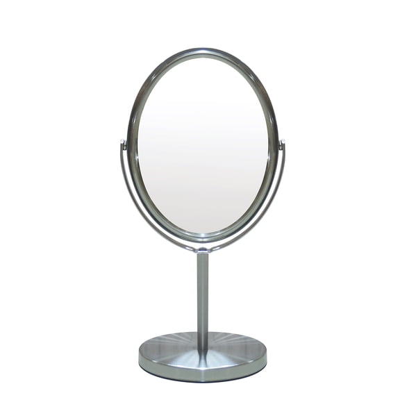Eden Bath Oval Two Sided 5X Nickel Framed Freestanding Makeup / Shaving Mirror