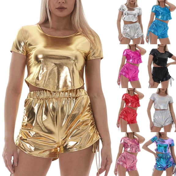 HOWPAY Halloween Costumes For Women Crop Top Crew Neck Short Sleeve Stage Performance Outfit Nightclub Dance Wear For Masquerade Party Event Halloween Costume L