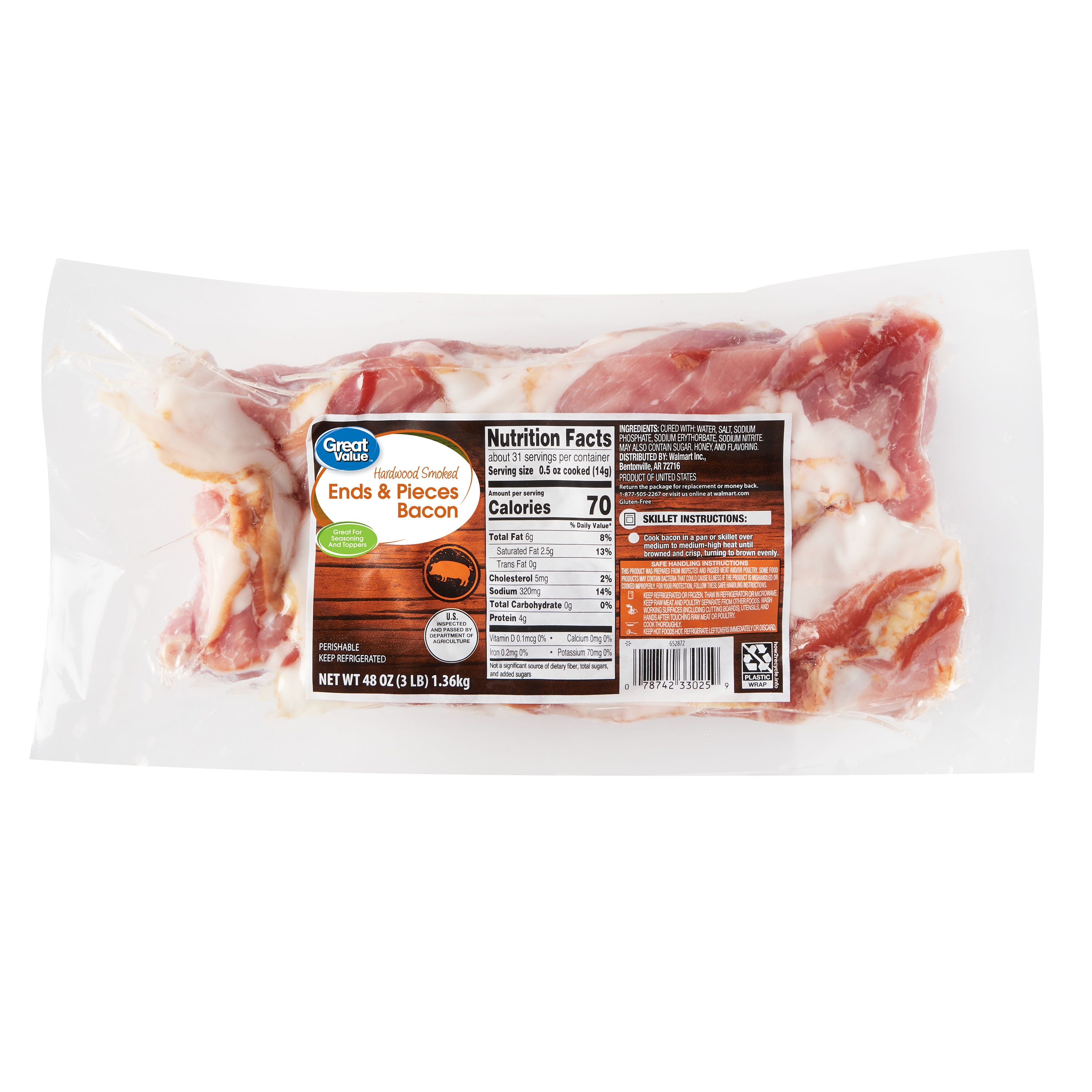 Great Value Hardwood Smoked Ends & Pieces Bacon, 48 oz Walmart