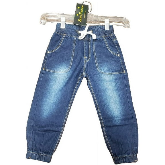 SkyHi Boys - Adjustable Waist - Organic Cotton - Denim Jogger Style D – Size 7/8