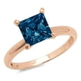 thumbnail image 3 of 2 ct Princess Cut Natural London Blue Topaz Solitaire 18K Rose Gold Womens Engagement Ring, 3 of 6