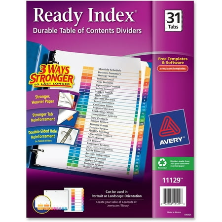 - Avery Ready Index Customizable Table of Contents Multicolor Dividers, 31-Tab, Letter