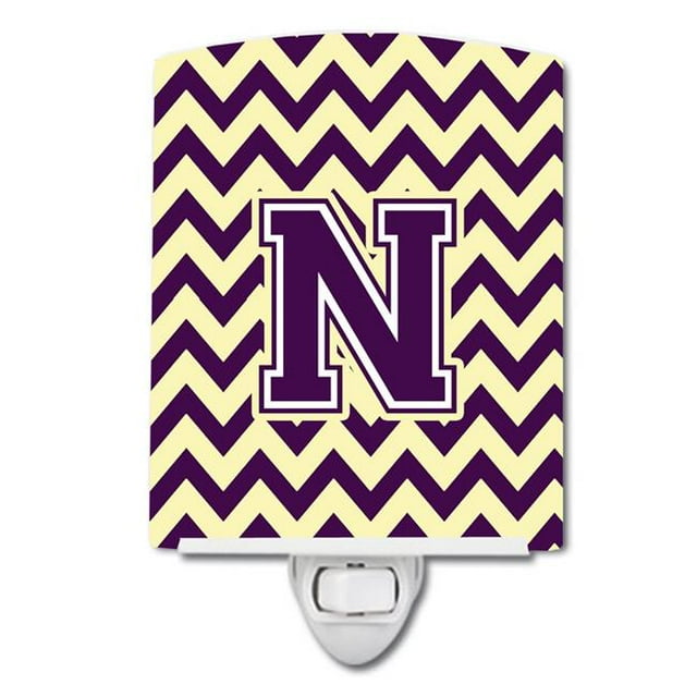 Carolines Treasures CJ1058-NCNL Letter N Chevron Purple & Gold Ceramic Night Light
