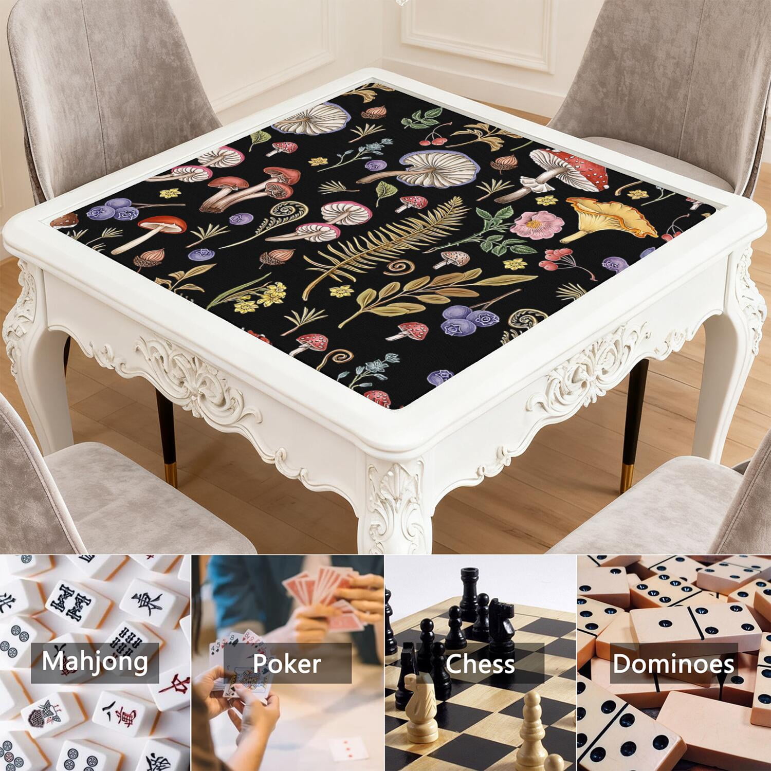 31.5 Inch Botanical Game Mat Made of Premium Rubber Material with Anti-Slip Surface Grip and Noise Dampening Properties for Mahjong Tiles Board Games