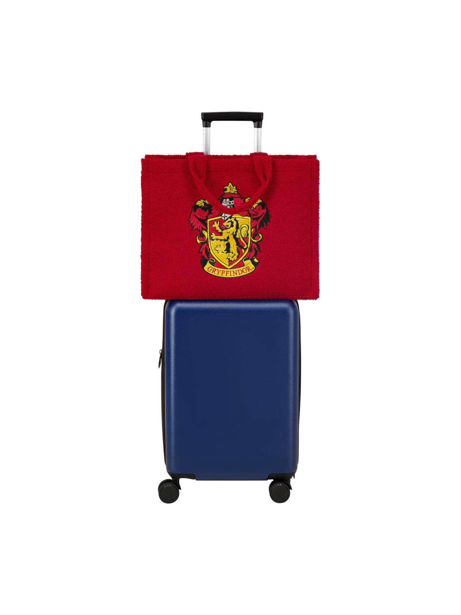 Harry Potter Tote Bag, Gryffindor Crest Faux Fur Travel Handbag with Adjustable Shoulder Strap and Trolley Sleeve, Red