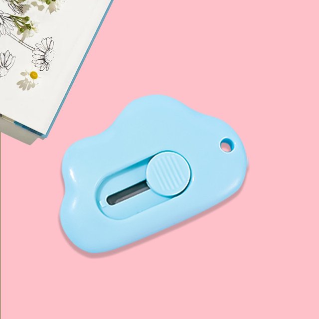 Mini navaja retráctil para uso general, cortador de caja, abrecartas, navajas de bolsillo, coloridas mini diapositivas abiertas para letras, caja pequeña, apertura, corte de papel, manualidades (Cloud