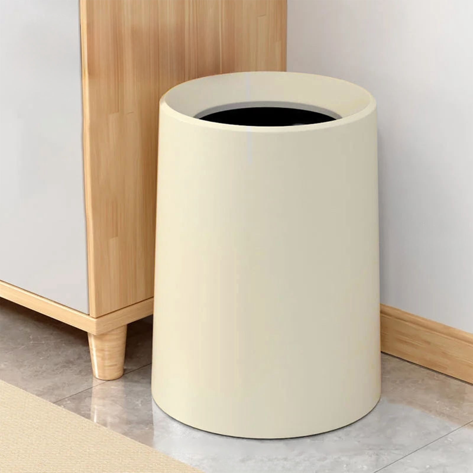 13-Gallon Plastic Kitchen Trash Can with Lid - White, Black, Orange, Beige - 12.2x9.92x9.92in Bathroom Waste Bin for Home, Office, RV - Space-Saving Design with Raised Bottom
