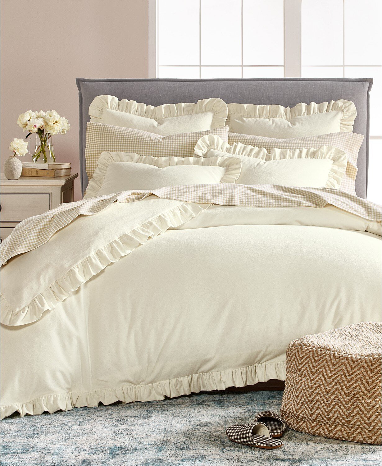 Martha Stewart Collection Luxury Portuguese Flannel Ruffle Duvet Cover, King (106 Inch x 90 Inch