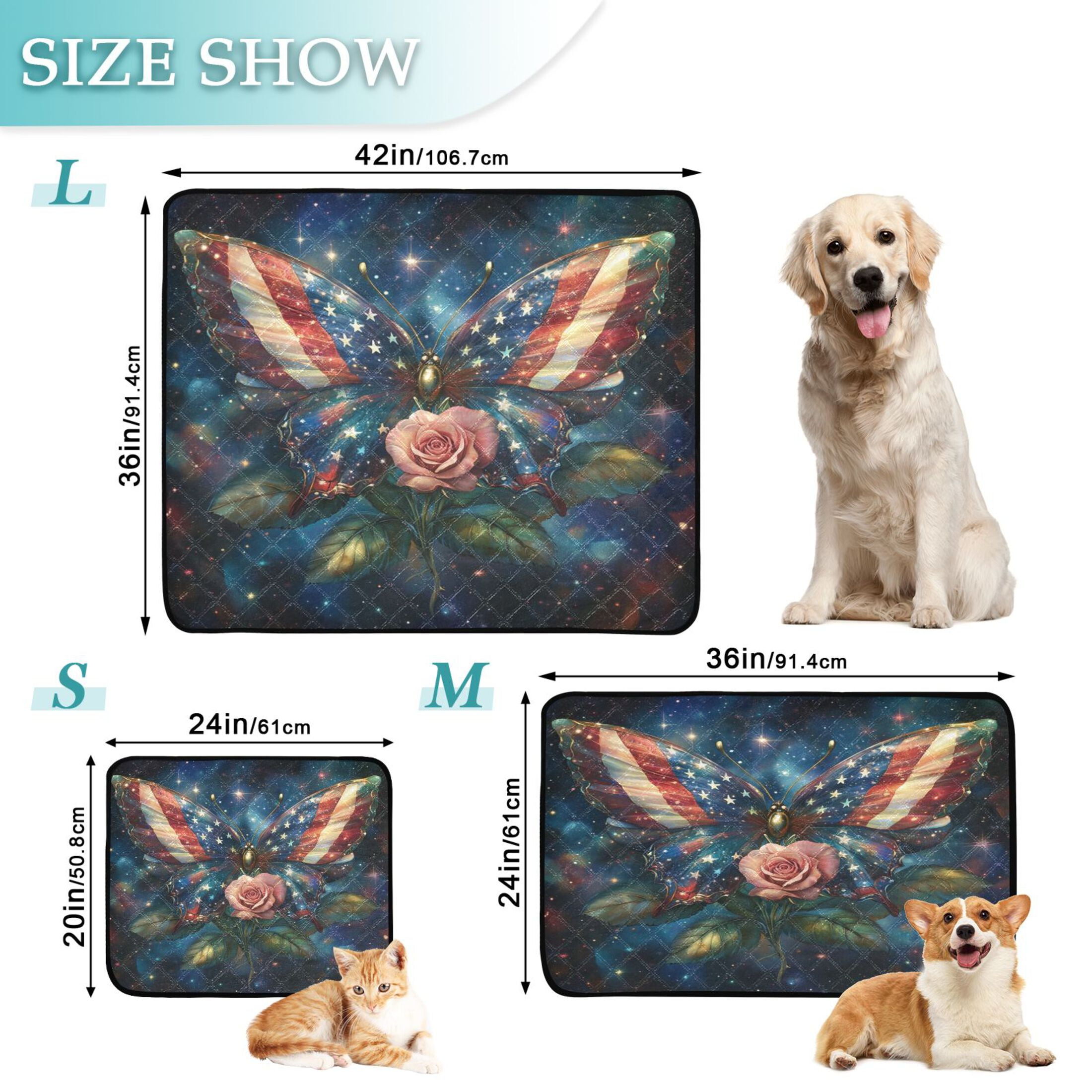 Qxltty American Flag Butterfly Cat litter Pads Pet Set of 3 Diaper Mats Center Anti-leakage Layer Absorbent Soft and Comfortable