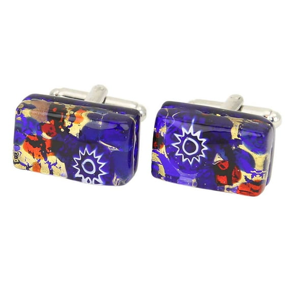 GlassOfVenice Murano Glass Venetian Classic Rectangular Cufflinks - Blue Red