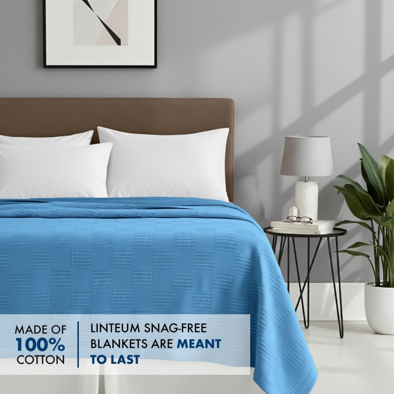 Linteum Textile Supply 100% Cotton Thermal Snag-Free Blanket (Blue, Twin) 66x90 in