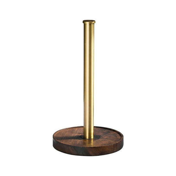 Soporte para toallas de papel de madera y metal Soporte para rollos de toallas de papel de pie para el suelo de la cocina con base de madera para rollos de tamaño estándar o jumbo TUNC Sencillez