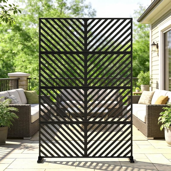 Slsy Metal Privacy Screen, 71" H X 45.7" W Freestanding Rustproof Steel Privacy Panels, Metal Outdoor Privacy Screens Decorative Fence with Stand for Deck, Patio, Backyard & Balcony