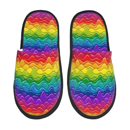 Balery Bright Rainbow Slient Indoor Furry Fleece Comfort House Shoes Soft Non-Slip Home Shoes Cotton slippers House Slippers-- Large