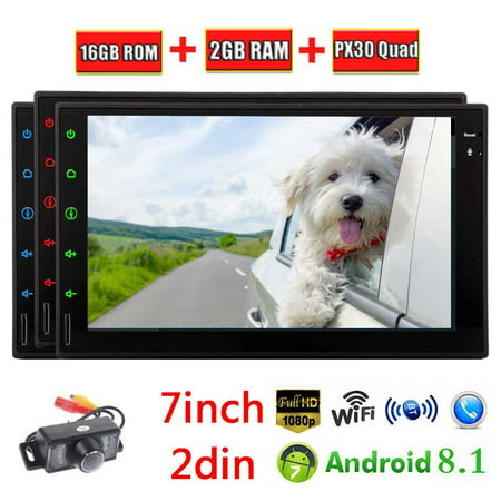 2019 Newest Car Stereo System Android 8.1 Oreo Double 2 Din Car Video Player 7 inch Cpacitive Touchscreen Head Unit Navigation with WiFi Bluetooth Mirror Link FM/AM RDS Radio SWC + Rear