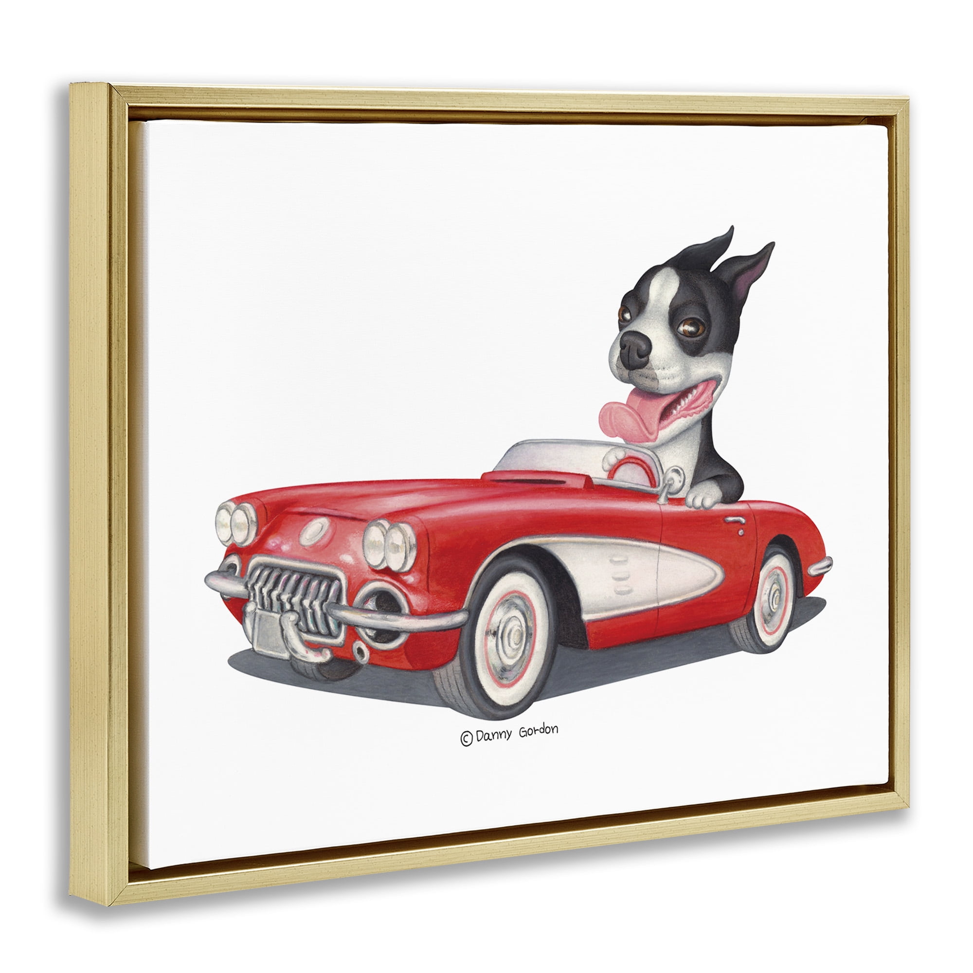 Stupell Industries Dog Driving Vintage Convertible Animals & Insects Painting Gold Floater Framed Canvas Art Print Wall Art, 31 x 25
