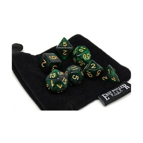 Easy Roller Dice Emerald Green Stardust w/Gold (7) New