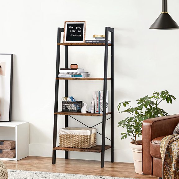 Canddidliike 4-Shelf Storage Ladder Shelves, 4 Tiers Standing Shelving Units Metal Organizer Bookshelf, Black