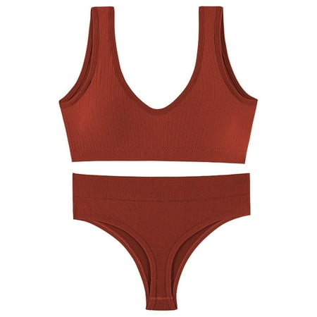 

XIAOFFENN Cotton Underwear For Women Womens Underwear Seamless Women Vest Underwear Set Sexy Steel Ringless Bra Thin Beautiful Back Low-Waist Panties Clearance
