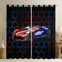 Manfei Racing Car Black Out Curtains,Modern Geometric Hockeycomb Curtains Pack of 2 (42x63 Each),Red Blue Black Bedroom Curtains For Boys Kids,Ultra Soft Home Decor