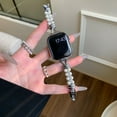 thumbnail image 3 of Pearl Beaded Bracelet Compatible with Apple Watch Bands 42(Series 1 2 3)/44/45/46/49mm, Bling Diamond Band Shiny Dressy Metal Strap for iWatch Series 10 9 8 7 6 5 4 3 2 1 SE Ultra, Silver, 3 of 8