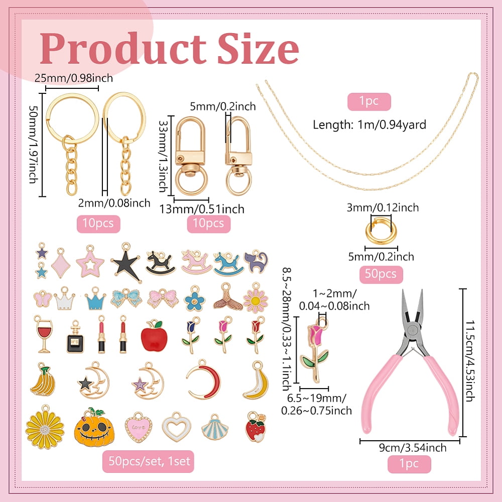 DIY Keychain Making Kit Including Zinc Alloy Enamel Pendants Brass Paperclip Chains Alloy Swivel Snap Hook Clasps Carbon Steel Jewelry Pliers