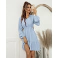 thumbnail image 1 of Swiss Dot Tie Neck Ruffle Long Sleeve Dress Above Knee Length, 1 of 3