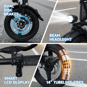 XKJ Electric Bike for Adults, Ebike, Electric Bicycle with 48V 12AH Battery,14 Folding Ebike for Teens, 21MPH,20+ Miles(MAX),500W Motor,Multi-Shock Absorption,Mini E Bikes with Baskets,UL2849