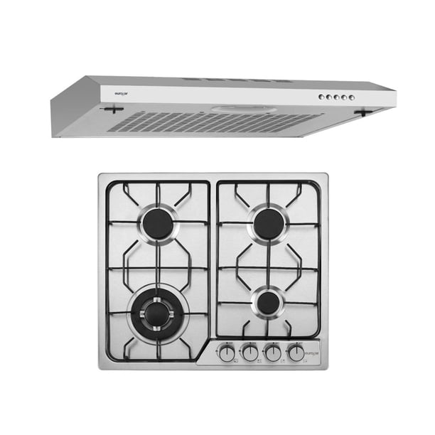 Combo Parrilla de Gas 4 quemadores de 58 cm y Campana para cocina de pared 60cm Acero Inoxidable AVERA EU60CAEU4AI